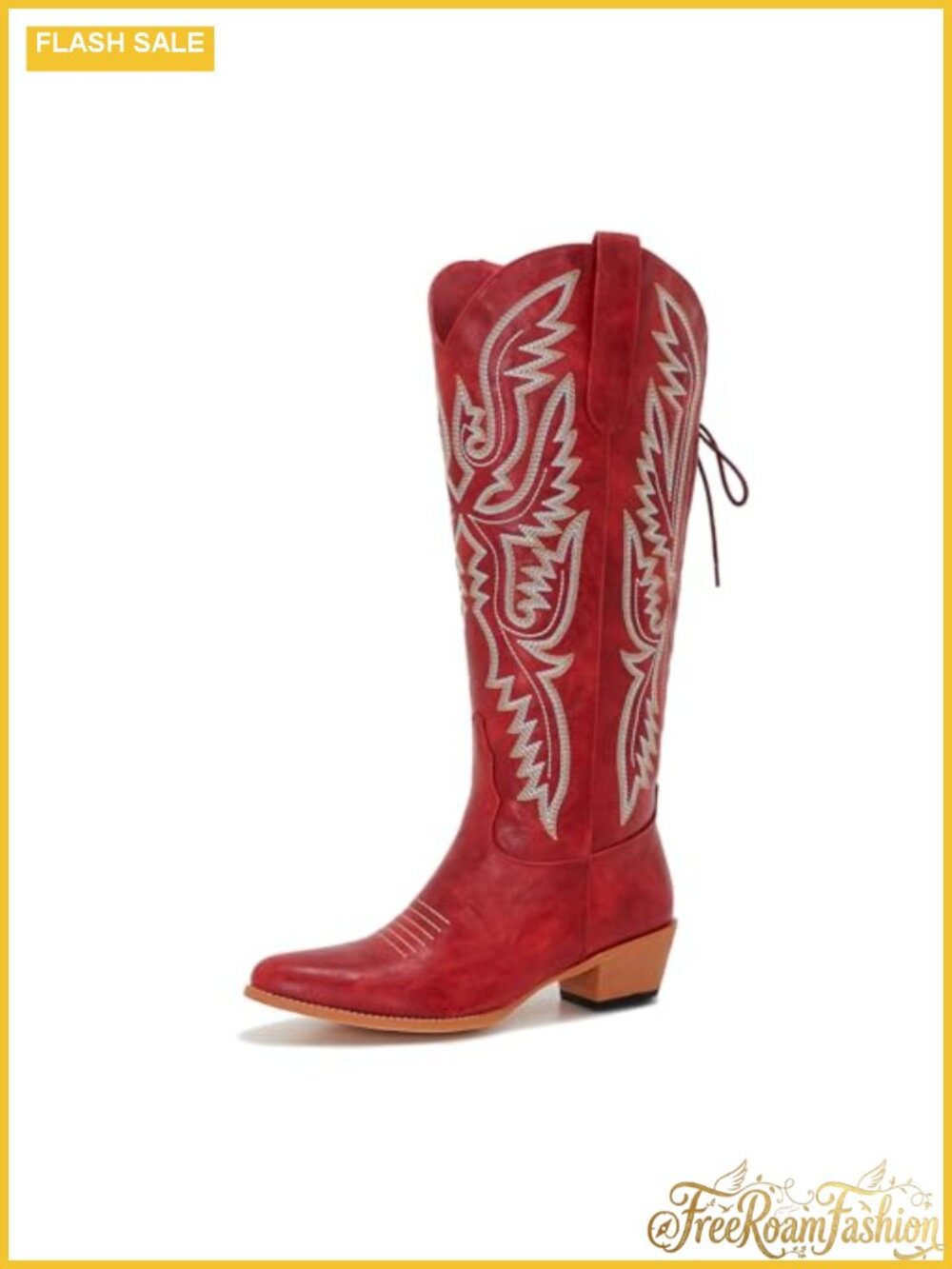 Wide Calf Faux Leather Knee High Western Cowboy Boots Lace Up Block Heel